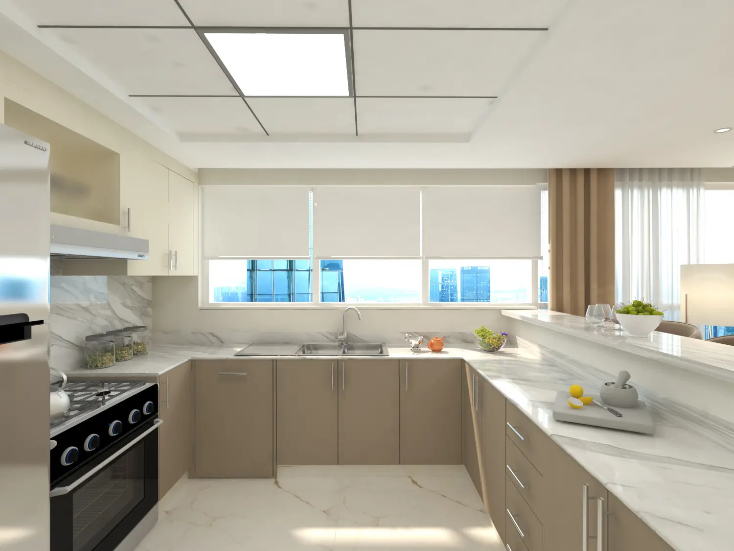 Master bedroom with city-view windows